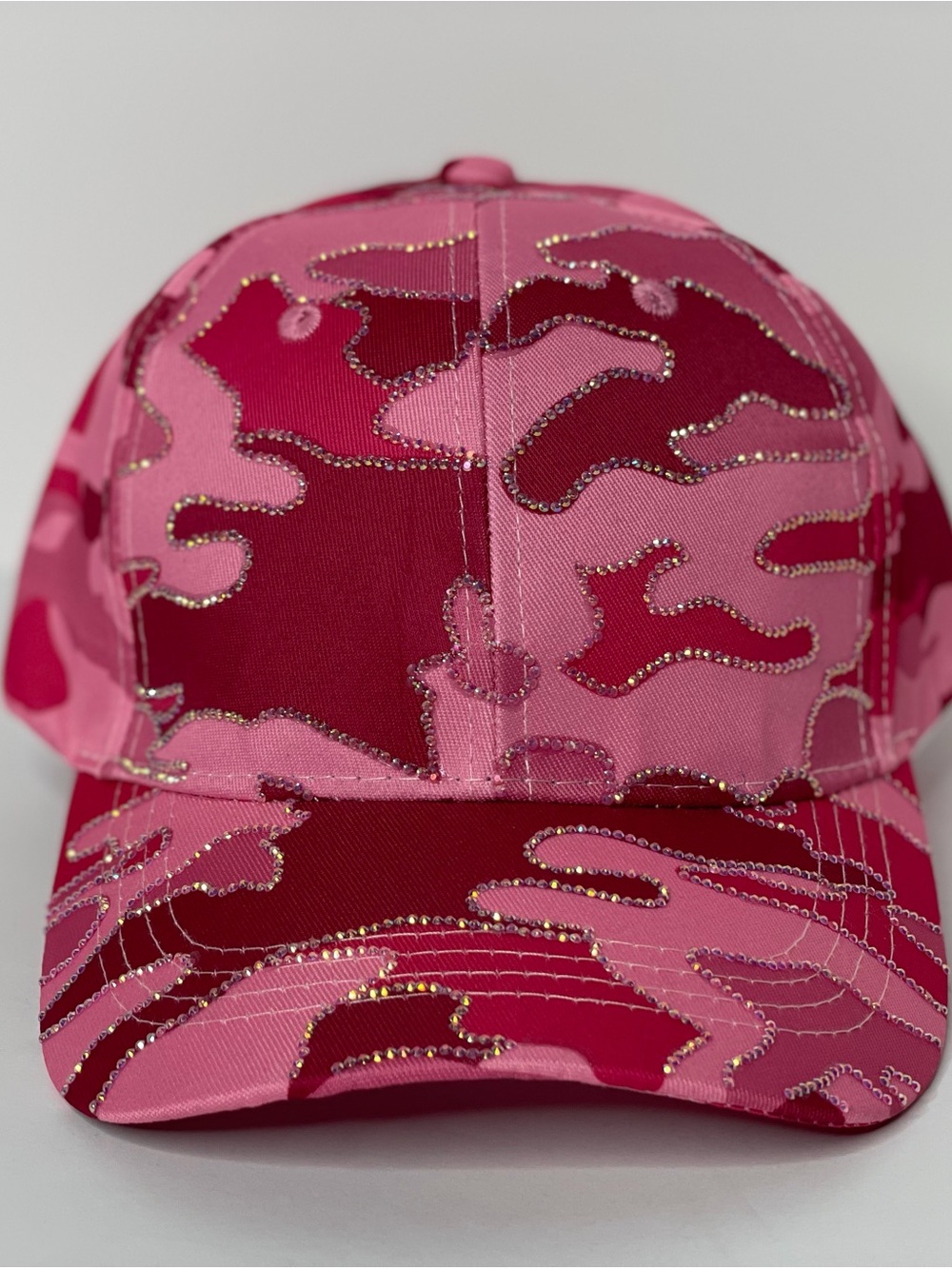 Custom Pink Camouflage women Baseball Cap with Rhinestone Accents